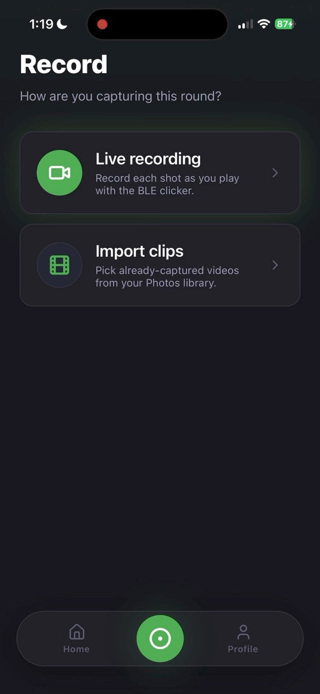 Clippar's record or import screen