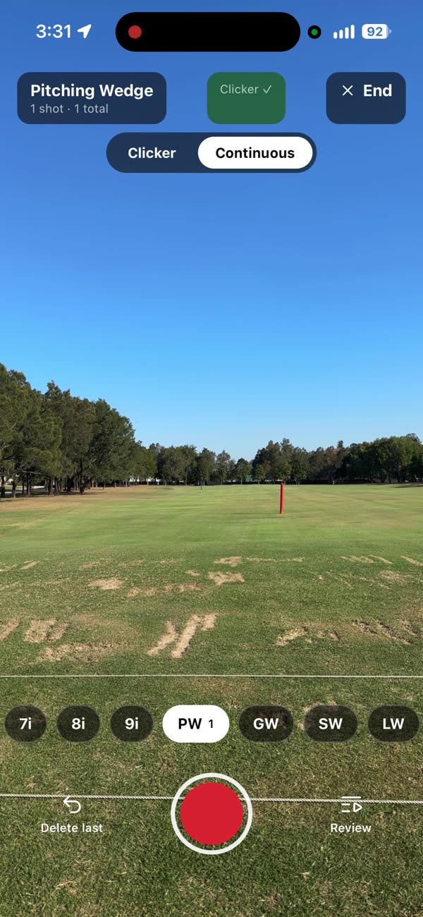 Clippar practice mode with a club picker