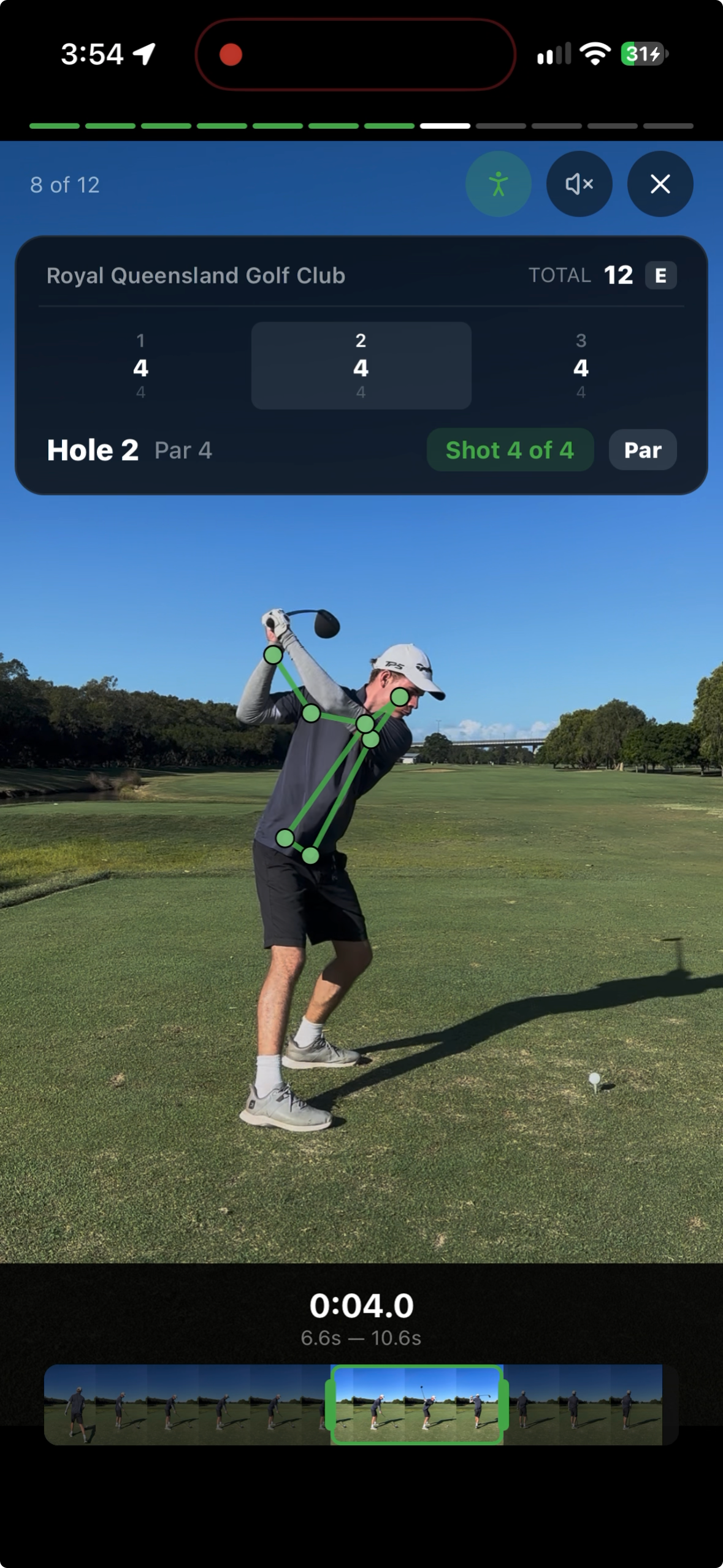 Clippar detecting a golfer's swing pose and trimming the shot